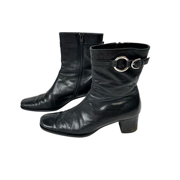 Vintage Coach Leather Ankle Boots Womens Square Toe Buckle Size 6.5 Black - Picture 1 of 8